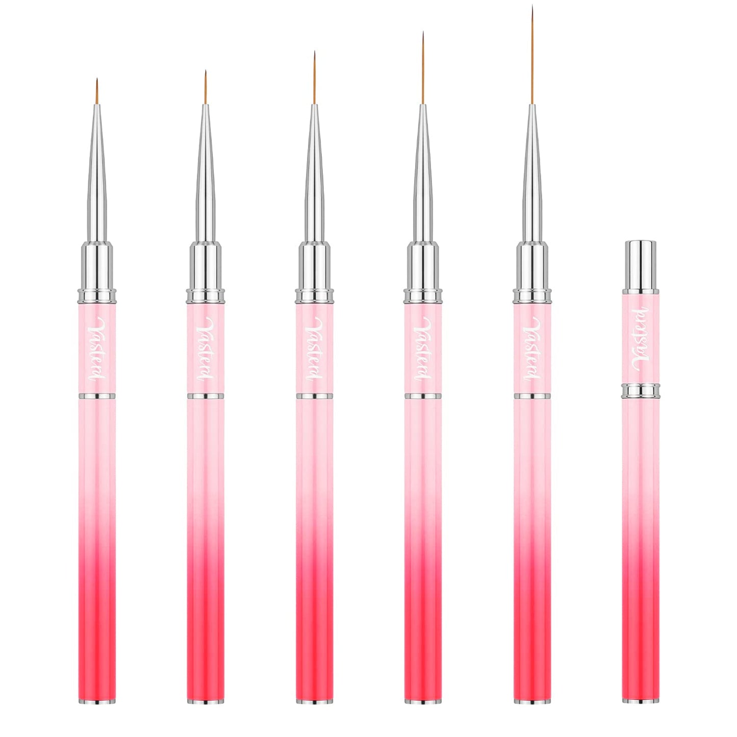 Yasterd Nail Art Brushes, 5pcs Long Nail Art Line Brushes for Details, Fine Designs, Thin Nail Design Brush Set Gel Polish Painting Pens Nail Brushes for Nail Art Sizes 7/9/14/20/25mm
