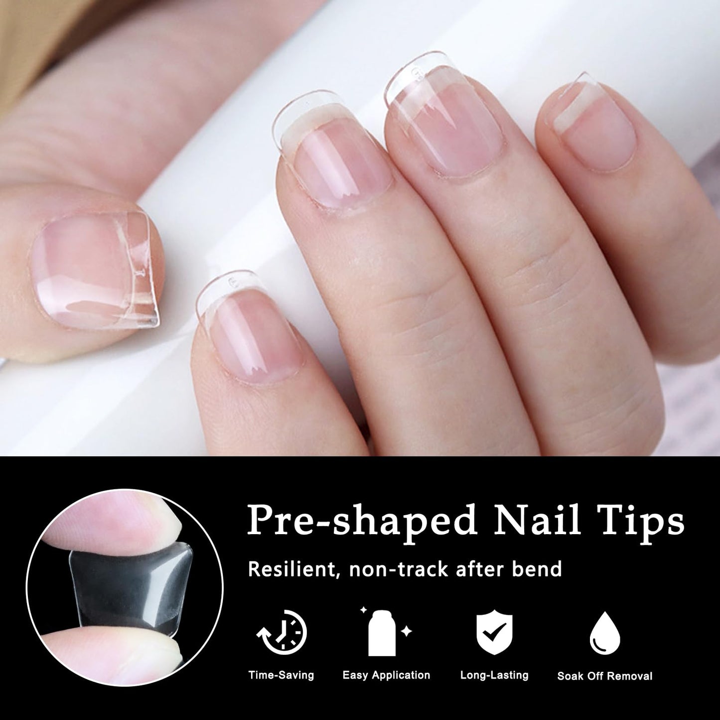 AddFavor 600pcs Short Square Nail Tips, Soft Gel Nail Tips x Clear Fake Nails Full Cover Acrylic Nails Tips for Extension Nail Manicure Salon Home DIY