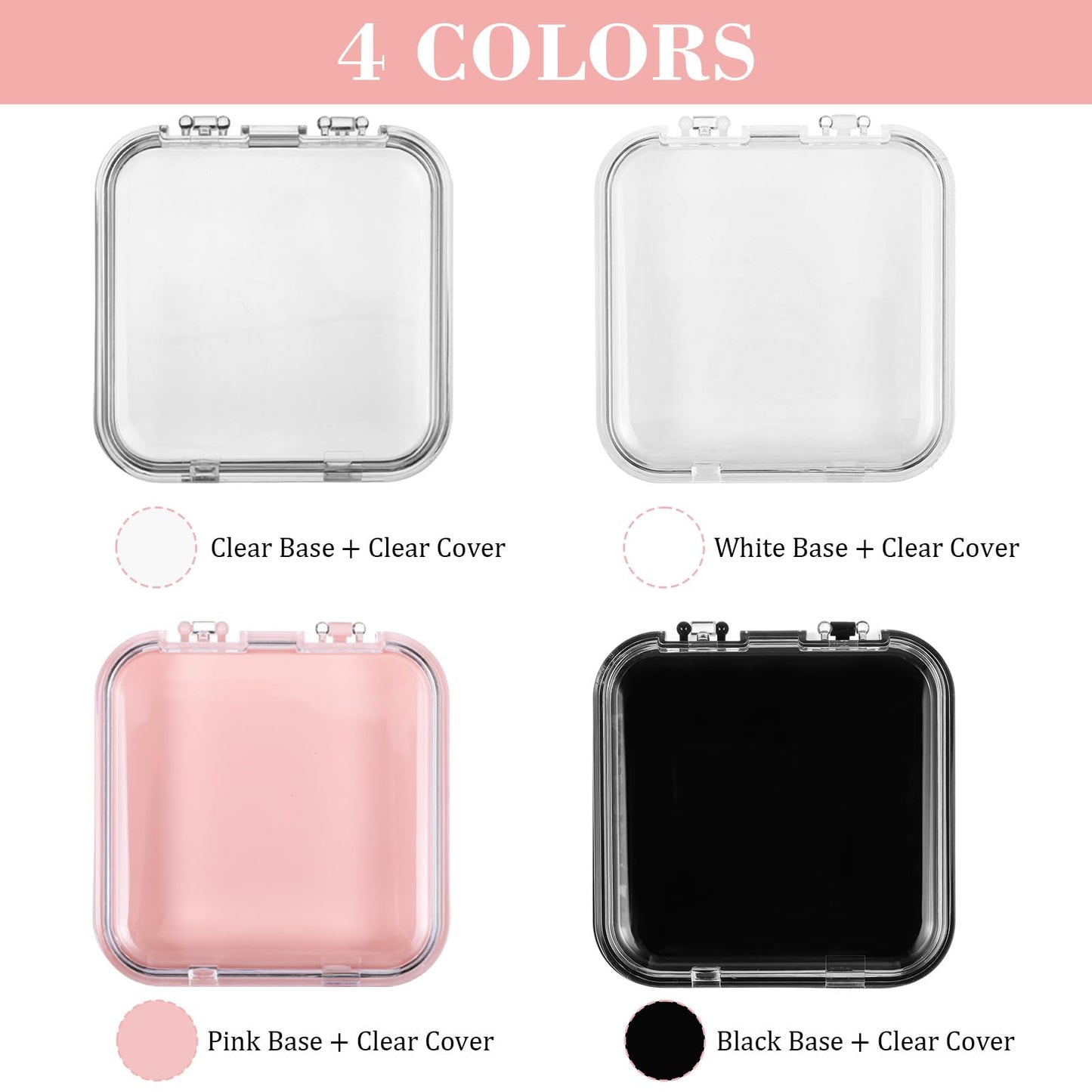 32 Pack Press on Nail Storage Boxes with 60 Adhesive Tapes – Acrylic Nail Organizer for Salon, Travel & Gifting (4 Colors: Pink, Black, White, Clear)