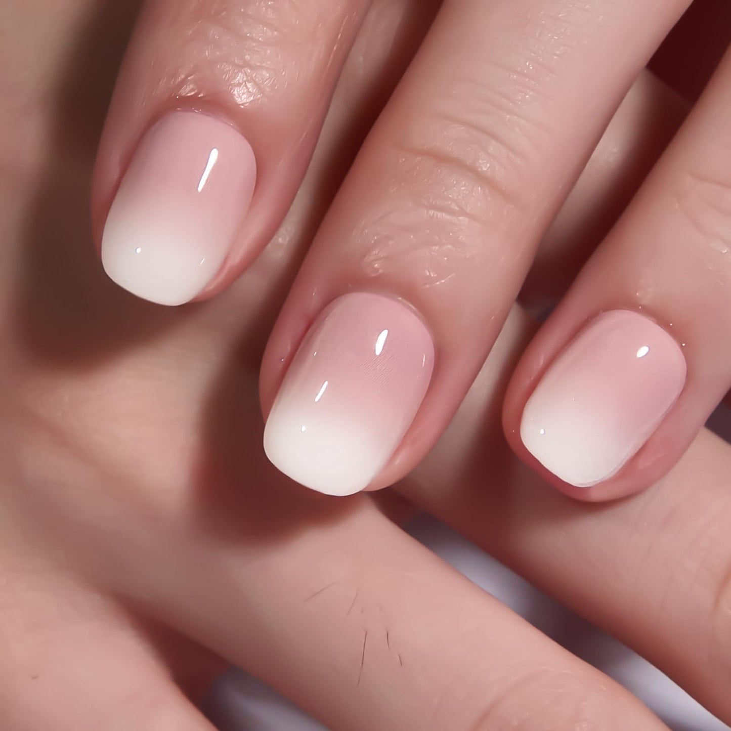 CurvLife Nude Ombre Press On Nails Extra Short – 30PCS Short Square Soft Gel Fake Nails, Natural Gradient Glue On Nails Kit for Women, Easy At-Home Salon Manicure (Nude White)