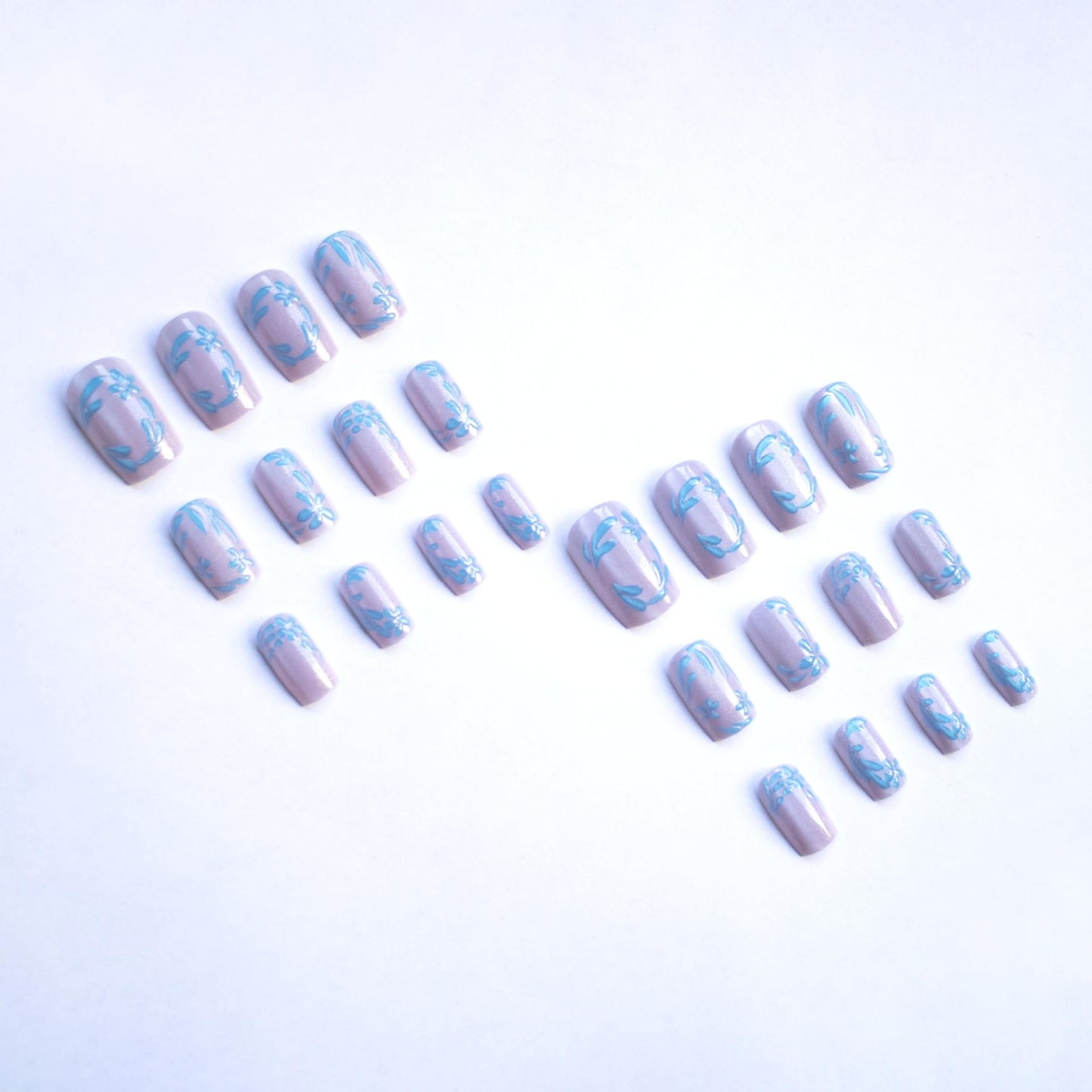 Square Press on Nails Short Cat Eye Fake Nails Blue 3D Flowers Acrylic Nails Glossy Shiny Artificial Nails Purple Leaf False Nails Glitter Glue on Nails for Women Girls Manicure Nails Decoration