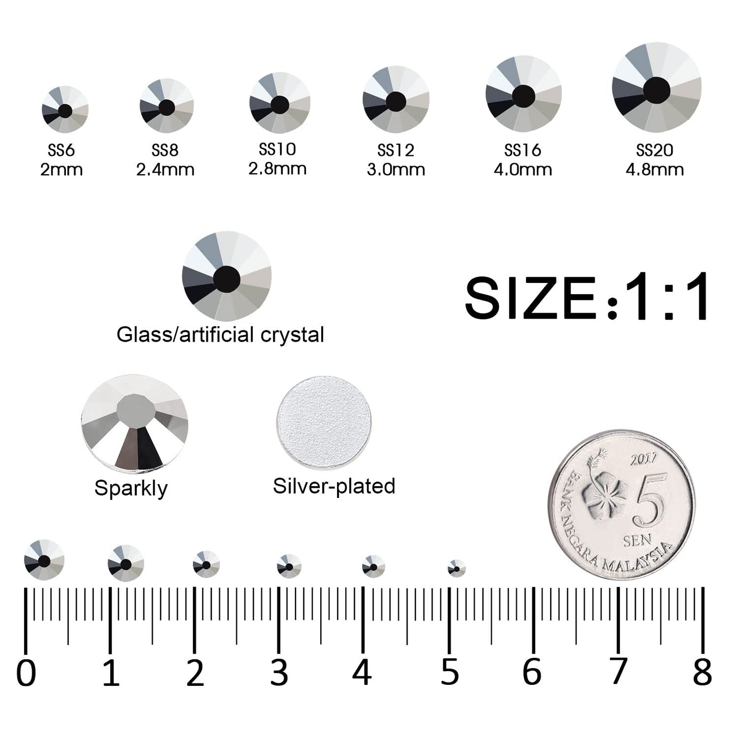 Meibite Silver Glass Flatback Rhinestones for Nails, Crafts & Clothes – 4240PCS 6 Sizes (SS6–SS20) Crystal Gems Kit with Tweezers & Picker, Non Hotfix DIY Rhinestones for Tumblers, Shoes, Nail Art
