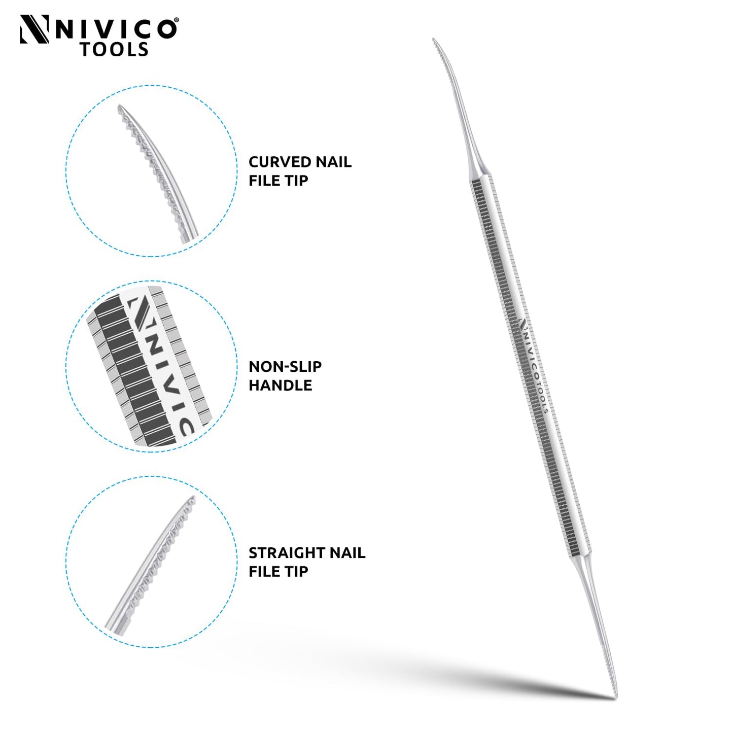 NIVICO Corner File Nail Pusher And Cuticle Pusher Tool | Hex handle Solid Cuticle Remover, Nail Cleaner And Scraper for Nail Techs, Manicure And Pedicure Essentials
