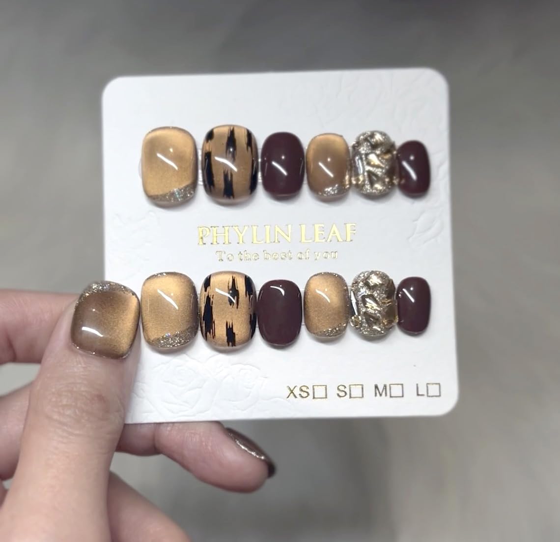 Handmade Press On Nails impress Fake Nails Almond Oval Short 3D Cat Eye Glossy Leopard cheetah Tortoise shell Manicure False press ons Nail Artificial (M size)