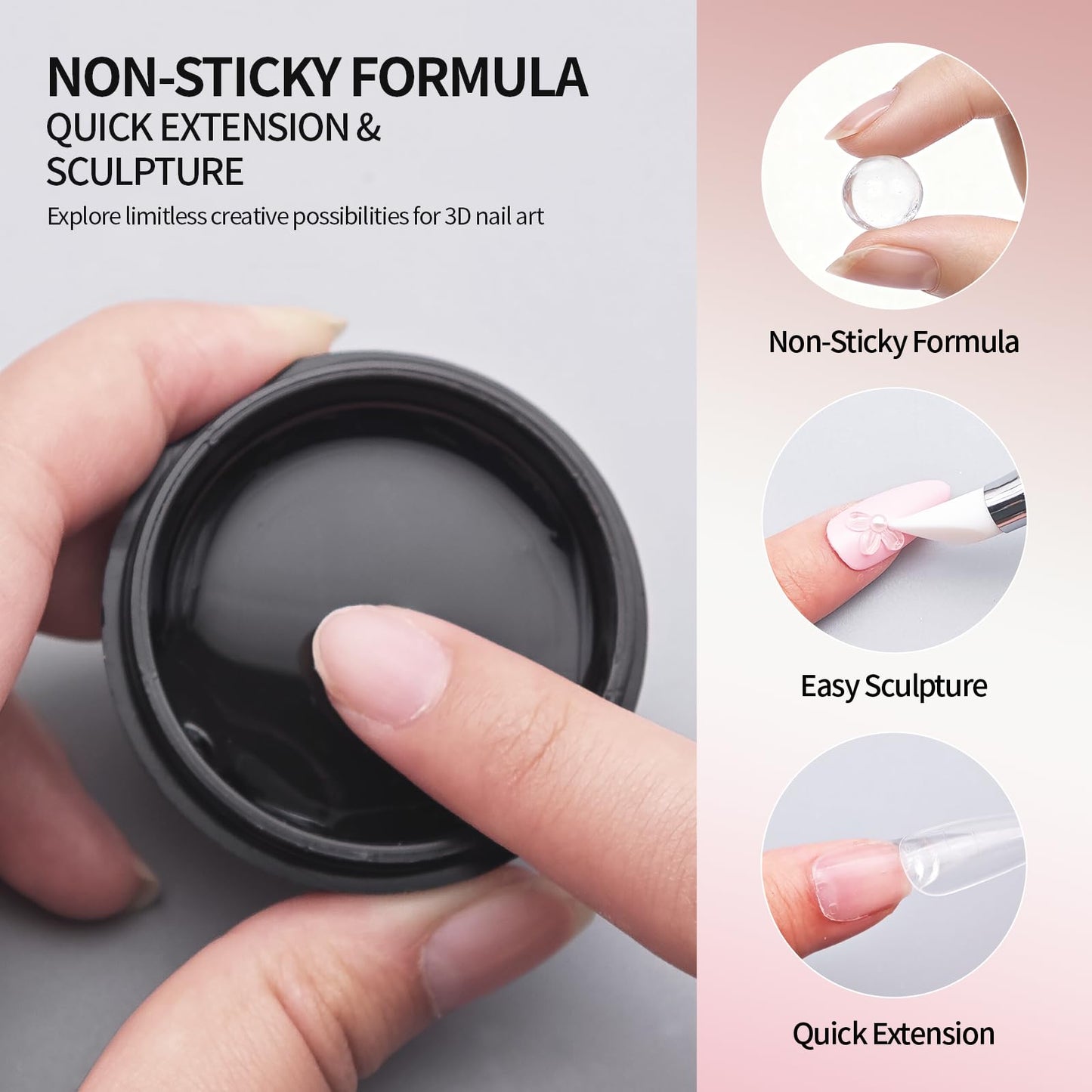 Finger Secret 3D Gel Nail Art Kit Solid Builder Gel for Nails 3D Sculpting Carving Building Modeling Hard Extension for Beginner DIY Salon at Home Cured Needed