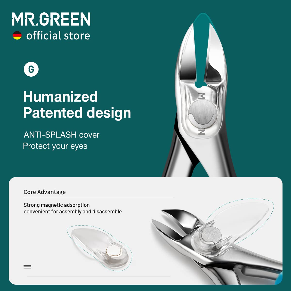 MR.GREEN Nail Clippers Toenail Cutters Anti-Splash Professional Ingrown Thick Hard Nail Scissors Pedicure Tools Manicure Sets (Orange Handle+Nail Remover)