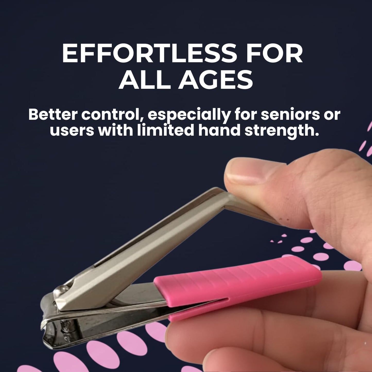 HANDCLASP Nail Clippers, Stylish, Comfortable for Seniors, Fingernails, Premium Stainless Steel, Curved Edge, Wide Jaw, Ergonomic, Thumb Rest, Comfort Cuts, Women, Men, Teens, Special Needs, (Pink)