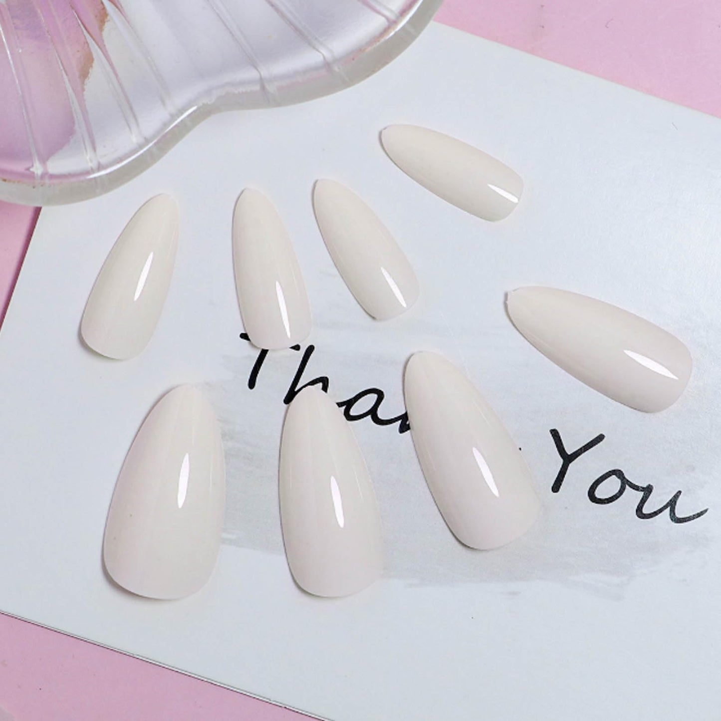 DANMANR Almond Press on French Nails French False Nails Full Cover Acrylic Medium Fake Nails for Women and Girls 24PCS (Color 4)