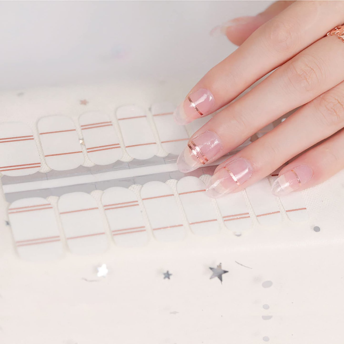 Nail Wraps for Women, DANNEASY 5 Sheets Metallic Line Nail Polish Strips Transparent Design Adhesive Nail Polish Stickers Gel Nail Strips Nail Accessories with Nail File, Cuticle Stick