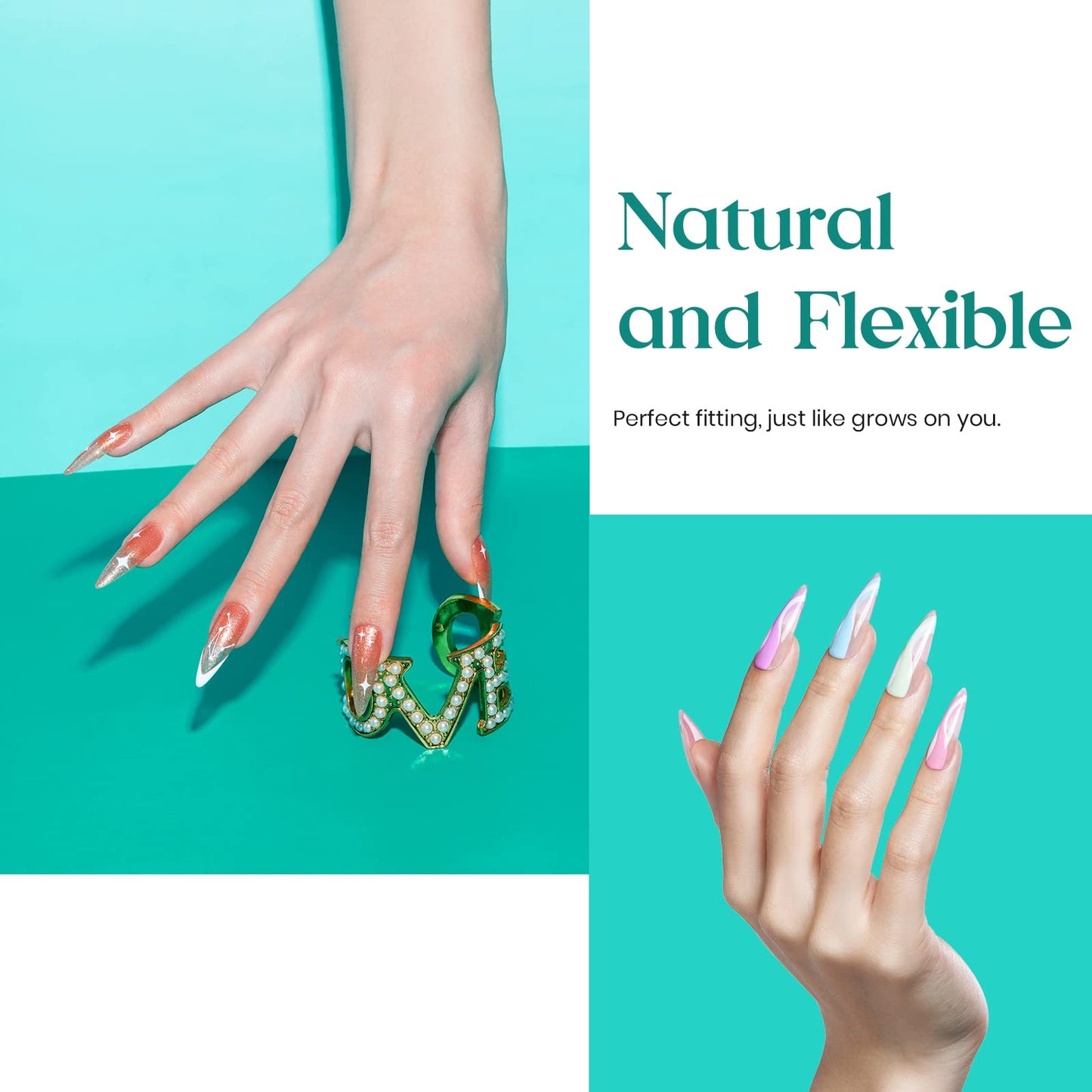 Beetles Gel Nail Tips Clear, Stiletto Medium, 500Pcs 10 Sizes, Pre-Shaped Full Cover Soft Acrylic False Press On Nail Tips Stiletto Shape Easy DIY Nail Extension Salon Gift for Women