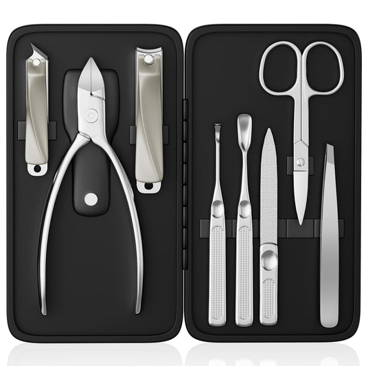 ESSBES Precision Nail Grooming Manicure Sets Pedicure Kits Stainless Steel Nail Clipper Personal Care Tools with PU Leather Case