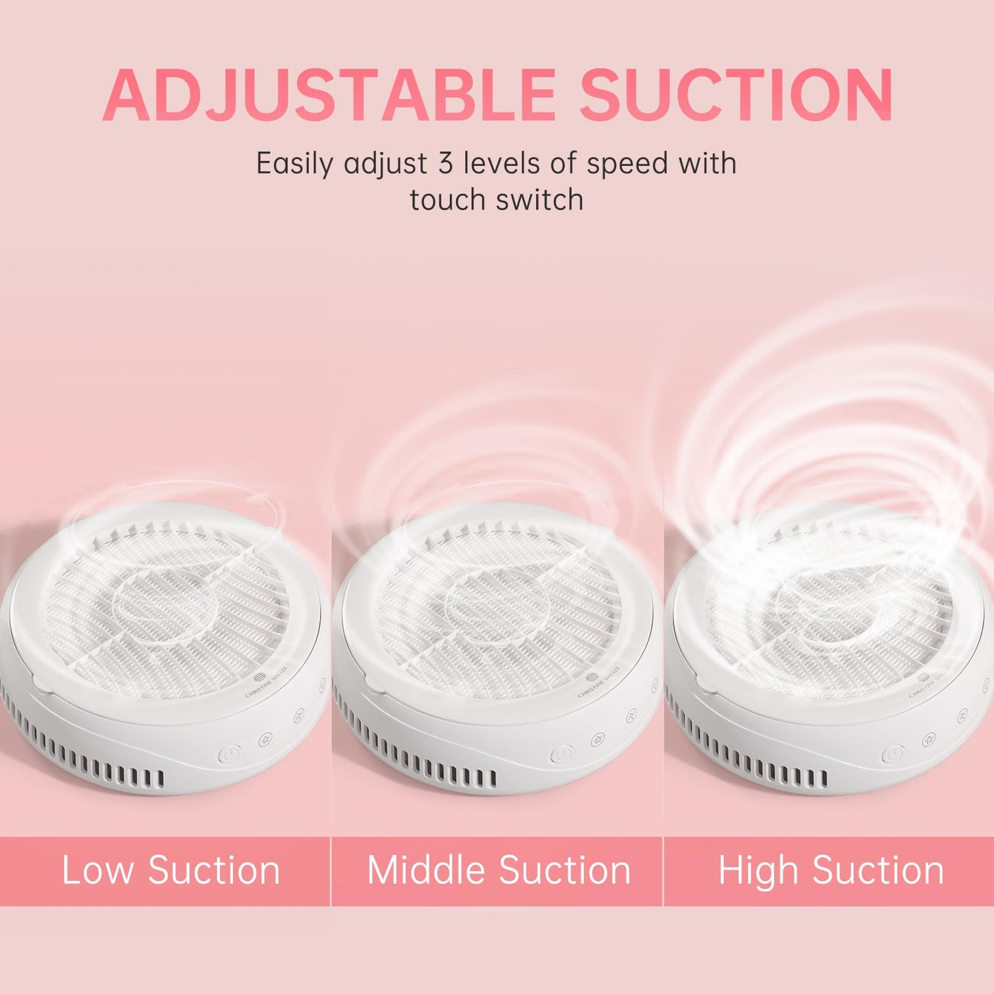 CHRISTINE SHELLY Nail Dust Collector, Rechargeable Dust Collector Nail Tech, Powerful Vacuum Fan Vent Dust Collector Extractor Dust Suction Machine for Acrylic Nails Polishing, Nail Salon&Home