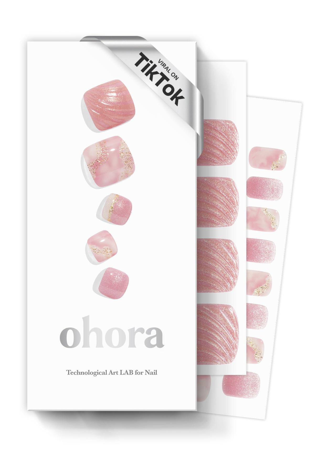 ohora Semi Cured Gel Pedi Strips (P Mermaid Dust) - Works with Any Nail Lamps, Salon-Quality, Long Lasting, Easy to Apply & Remove - Includes 2 Prep Pads, Nail File & Wooden Stick