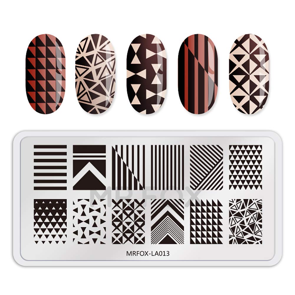 Mr.Fox Nail Printing Board Set Geometric Motif Lines Round Plaid Diamond Pattern Art DIY hot Stamping Template, etc