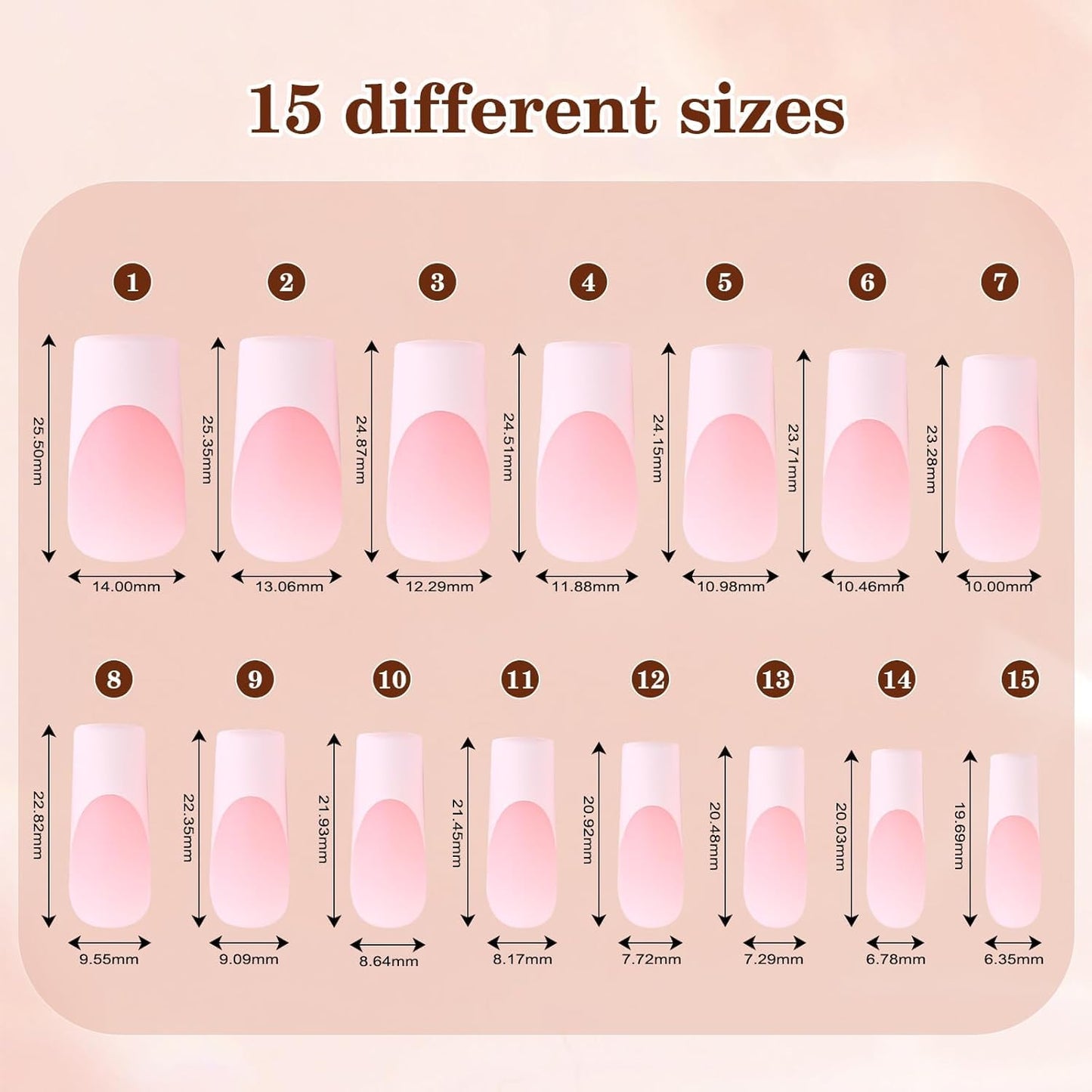 300Pcs French Tip Press on Nails, OPkssnails French Press On Nails Long Square, Pre-shaped No Need to File 3 in 1 Gel Nail Tips, Acrylic Fake Nails for Nail Art DIY Extension Designs 15 Size