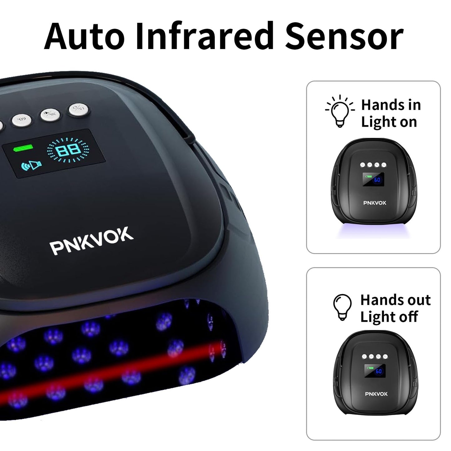 PNKVOK 126W Rechargeable UV LED Nail Lamp, Nail Dryer for Gel Polish UV Light for Nails Handle and Foot Rest, Fast Curing Gel Nail Dryer with 4 Timers for Salon and Home (Black)