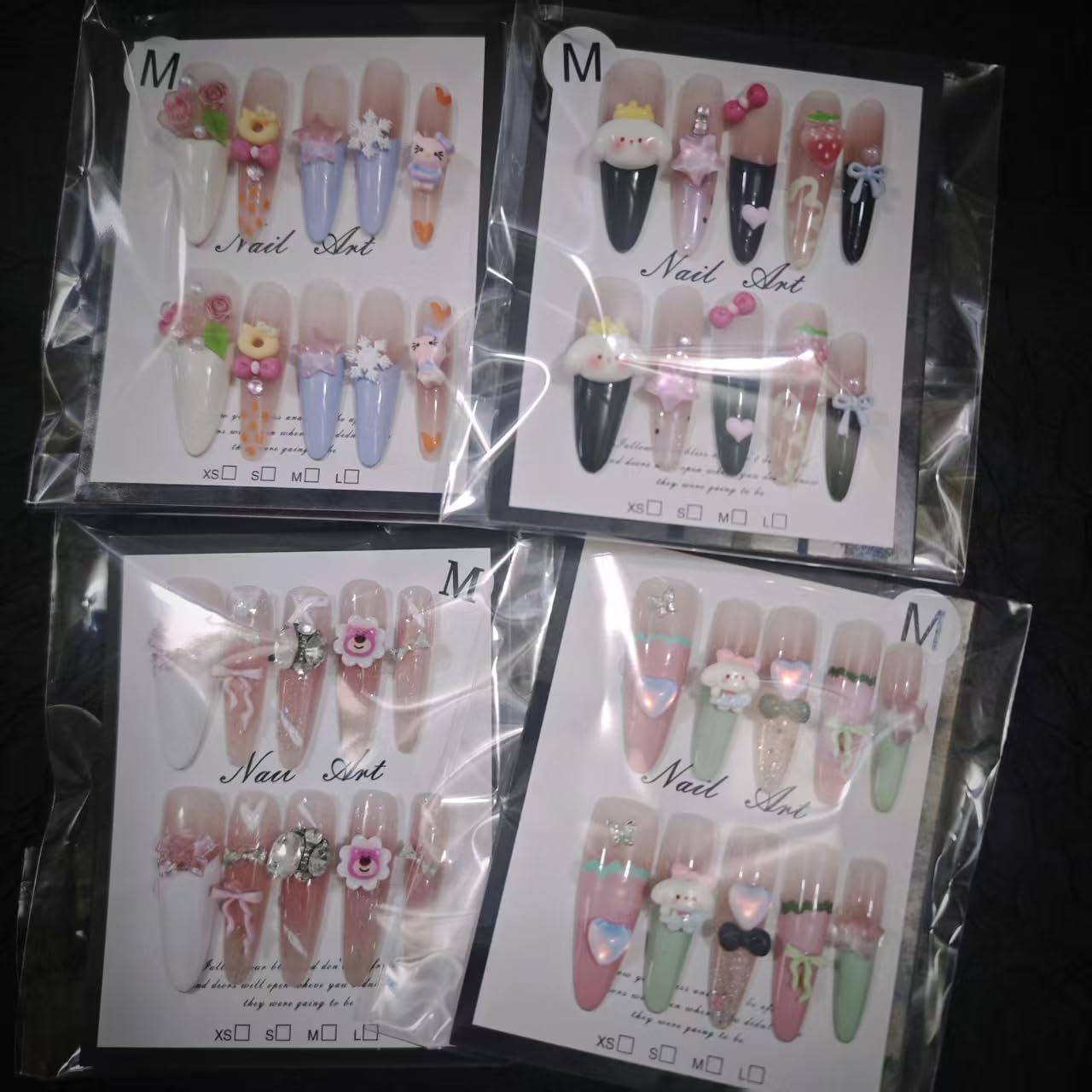 Press on Nails 2Packs (20Pcs) Handmade Nails Mystery Box Random 40mm Long Manicure Charms Nails Art Nail Kit Press on Nails for Women Party Holiday Photo Wedding Size L