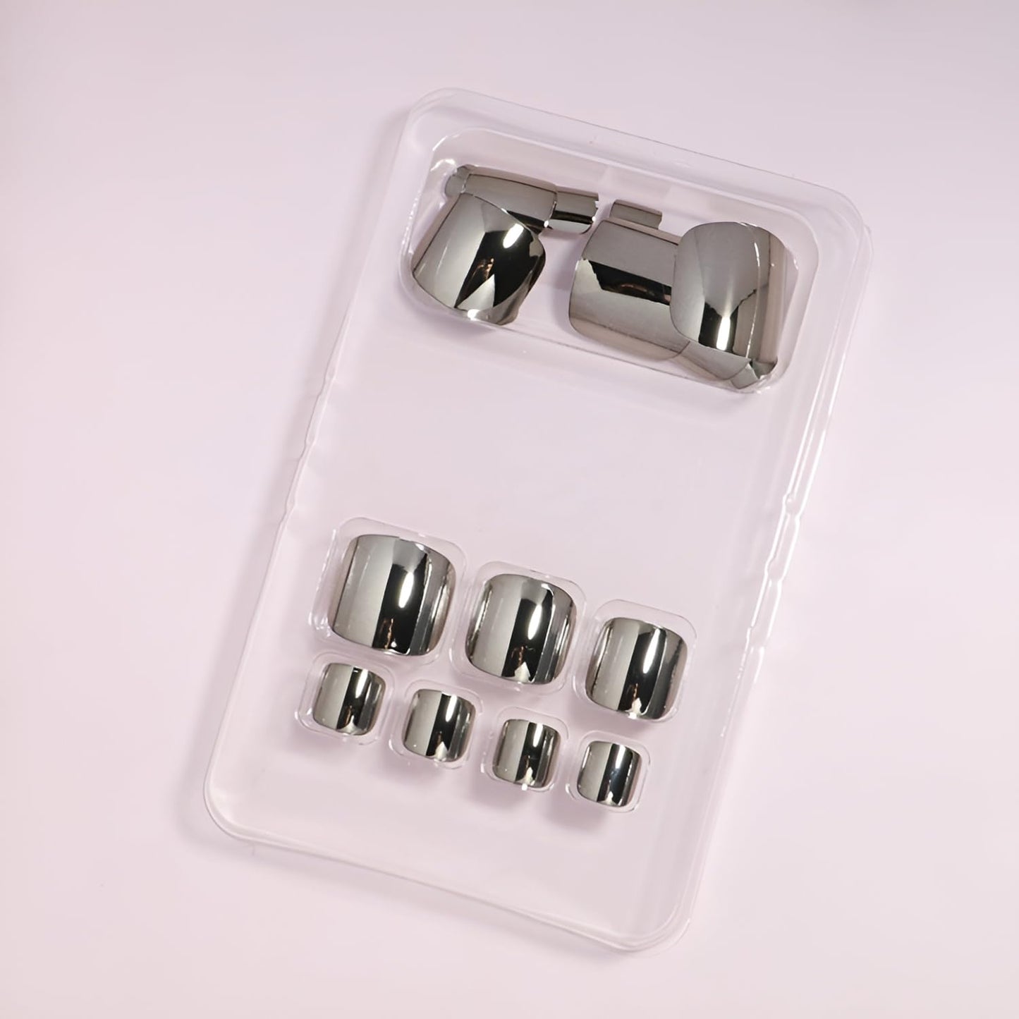 Silver Press on Toenails Square Fake Toe Nails Chrome Toenail Press ons Metal False Toenails Glossy Full Cover Acrylic Glue on Toe Nails Reusable Stick on Toenail for Women Decorations 24Pcs