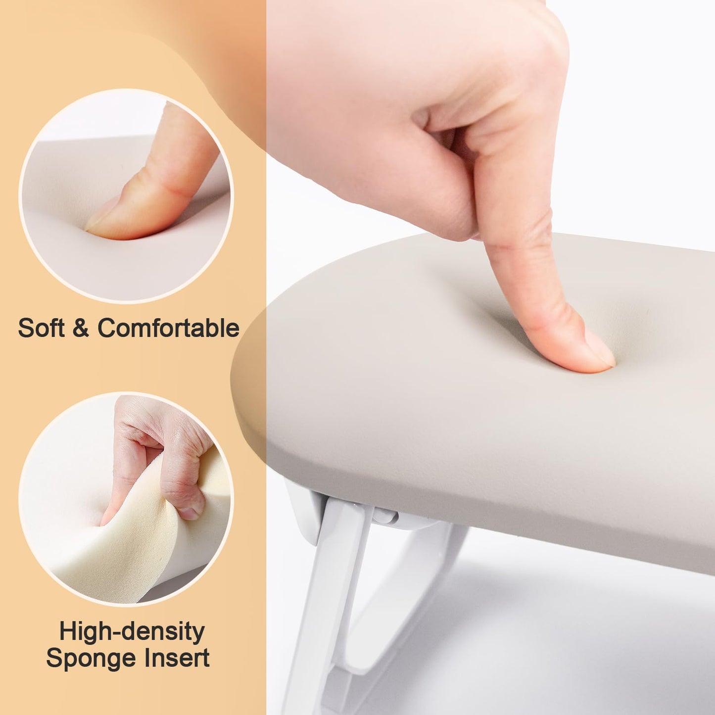 Subay Nail Arm Rest, Foldable PU Leather Nail Hand Rest for Acrylic Nails Cushion Hand Holder, Nail Hand Pillow Nail Art Accessories Tool for Nails Tech Manicure Pedicure Salon Home Use - Light Gray