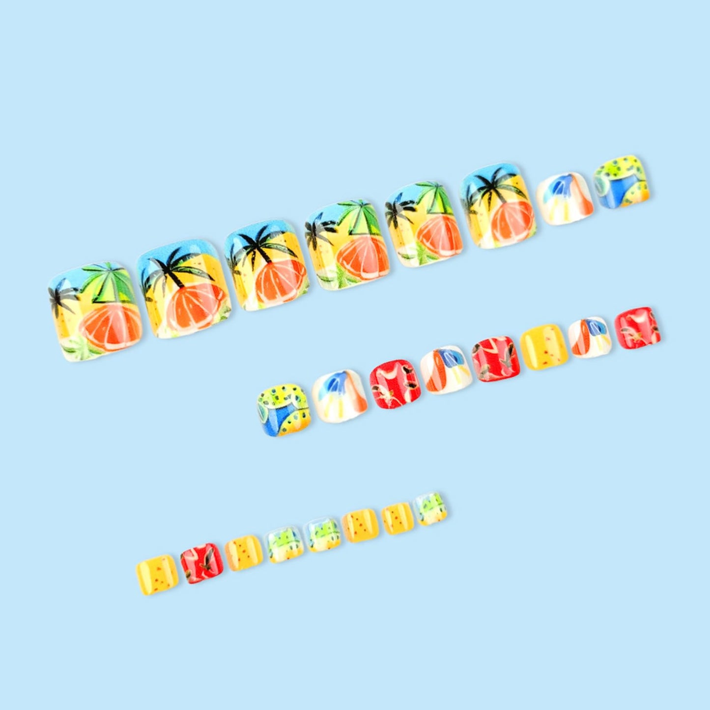 Summer Beach Press on Toenails Short Fake Toe Nails with Orange Coconut Tree Seagull Designs Summer Toenail Press ons Glossy Acrylic False Toenails Reusable Glue on Toe Nails for Women