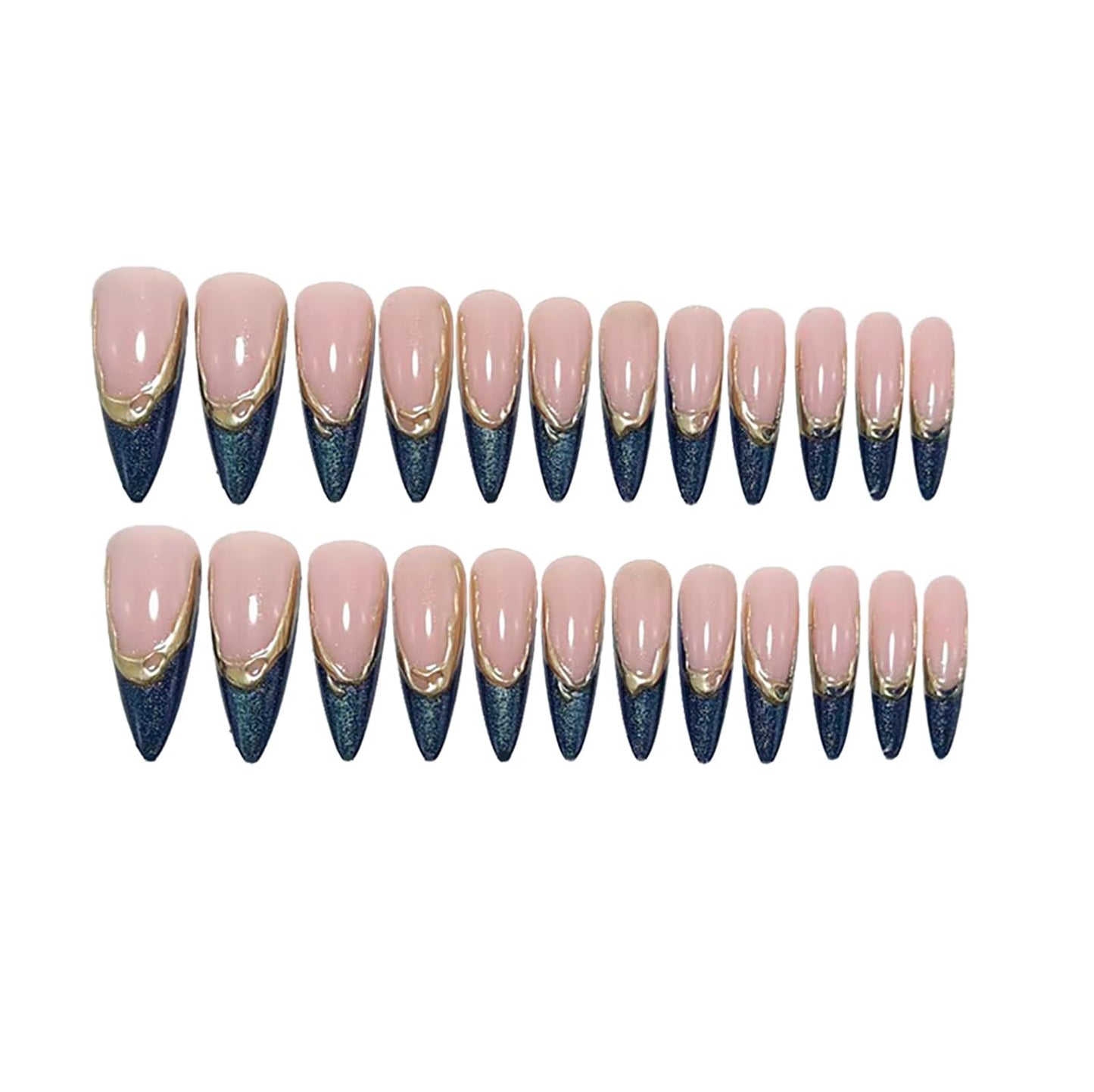 Medium Almond Press on Nails With Cat Eye French Tip Fake Nails Press ons Acrylic Nails False Artificial Full Cover Stick on Nails for Women Girls 24 Pcs