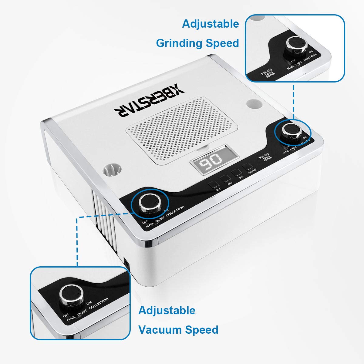 XBERSTAR Nail Dust Collector,54LED 108W 4‑in‑1 Electric Suction Dust Fan for Acrylic Gel Nails Kit Nail File Drill Professional Salon Nail Art Equipment Kit (White)