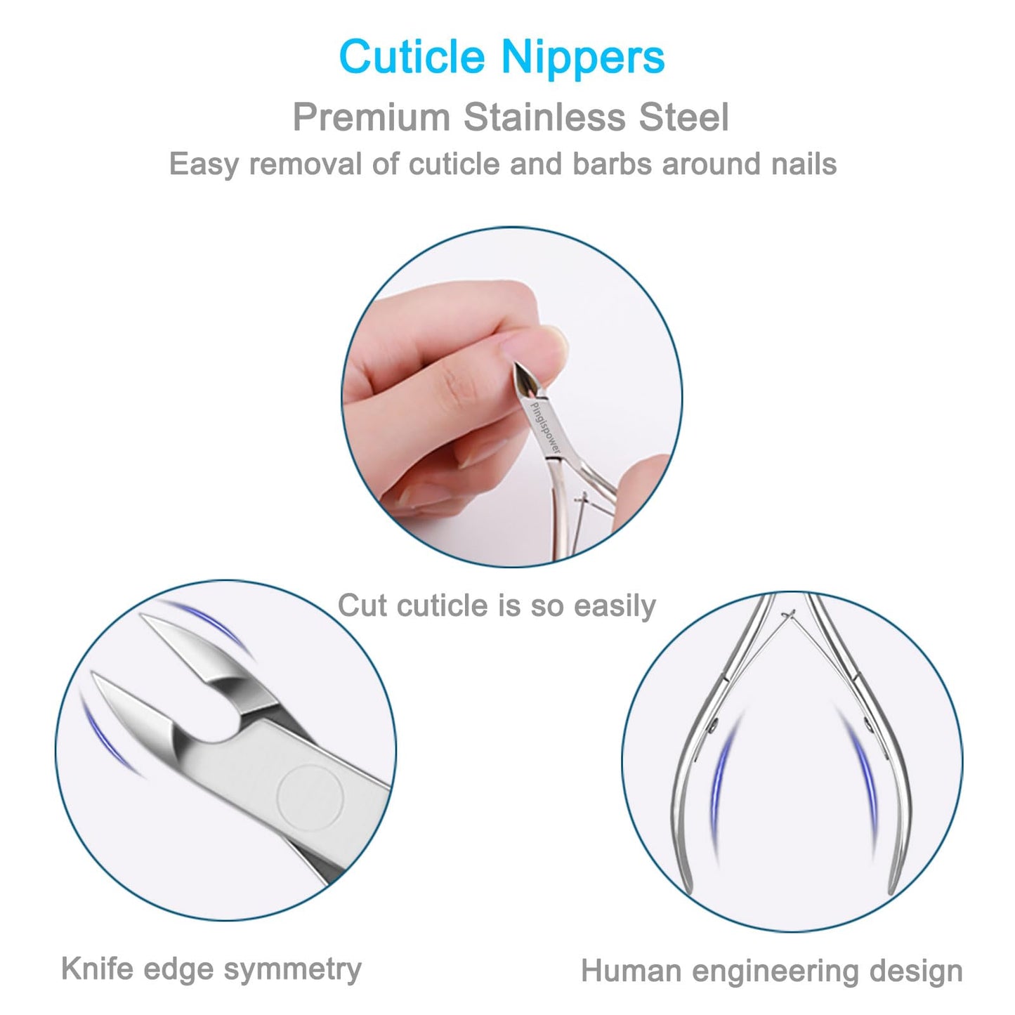 Pingispower Cuticle Trimmer & Cuticle Pusher Kit, 9PCS Professional Stainless Steel Cuticle Nippers & Cuticle Cutter Remover Manicure Tool for Women Home Salon &Travel for Fingernails & Toenails
