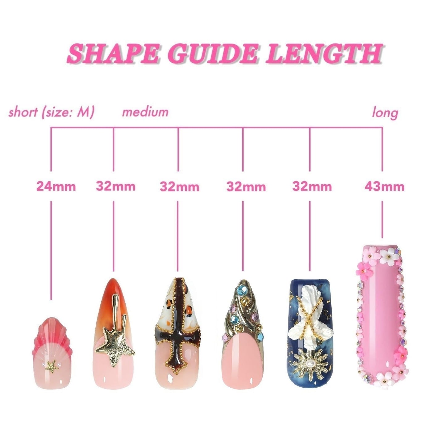 Long Almond Press on Nails, 10pcs Handmade Design Fake Nails with Gold Chrome Mirror, Tortoise Shell & Cherry 3D Flower Style, Reusable Glue on Nails for Women – Appife