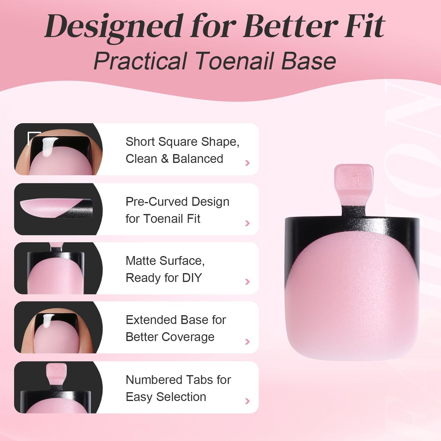 Leefrei Press on Toenails for Women, Short Square Pre-designed Matte Black French Tip Toe Press on Nails Fake Toe Nails for DIY, 15 Sizes 150 pcs Glue on Toe Nail Tips Extensions (TPSN02)