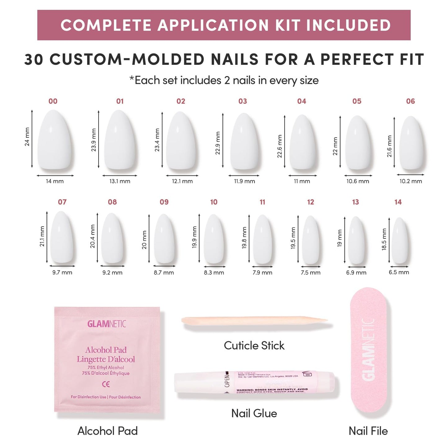 Glamnetic Press-On Nails Bundle - Sugar Glazed, Clouded & Mrs. | Medium Oval Fake Nails with White Polka Dots & Glazed Finish | Medium Almond Milky White Fake Nails | Short Almond Glazed French Tips