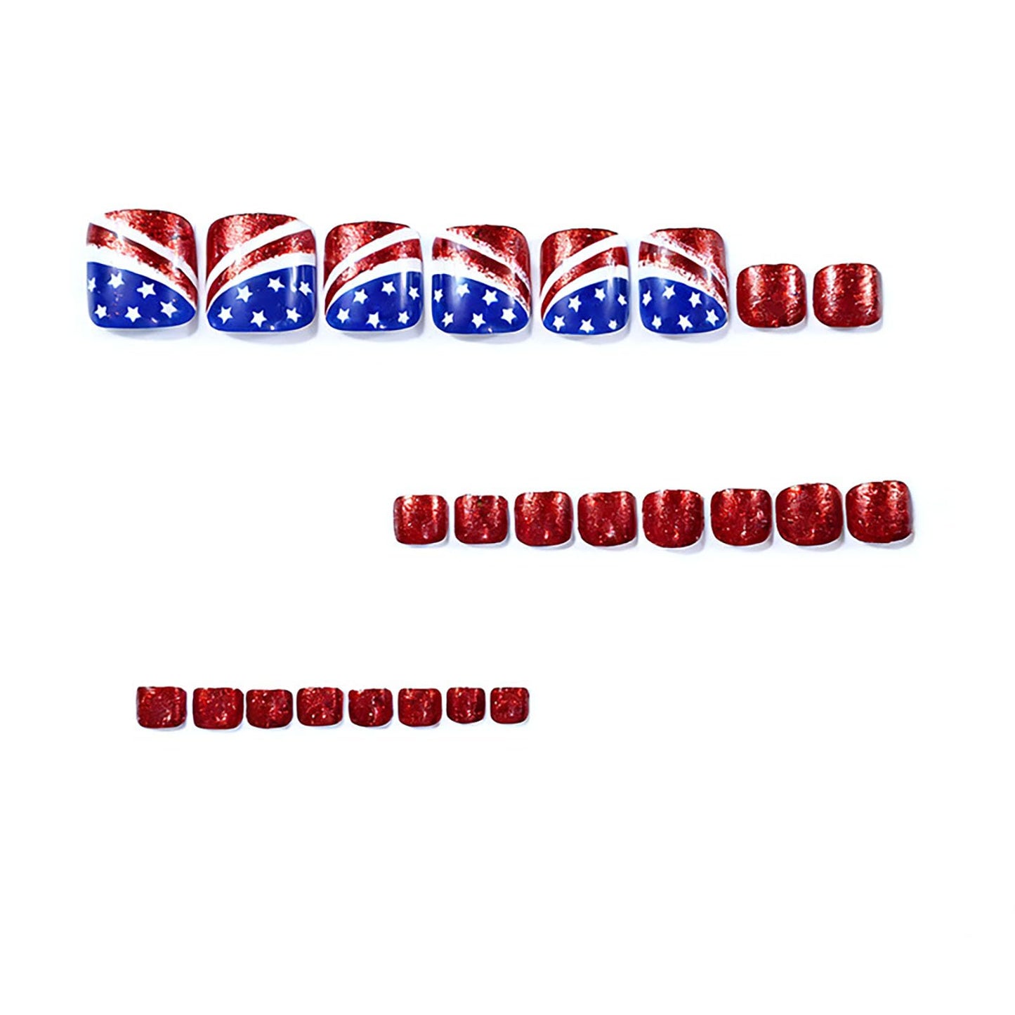 RUOKEXIN 4th of July Press on Toenails Short Square Fake Toenails with Glitter Designs 250th Anniversary USA Toe Nail Press ons Sparkly Artificial Nails for Women 24Pcs