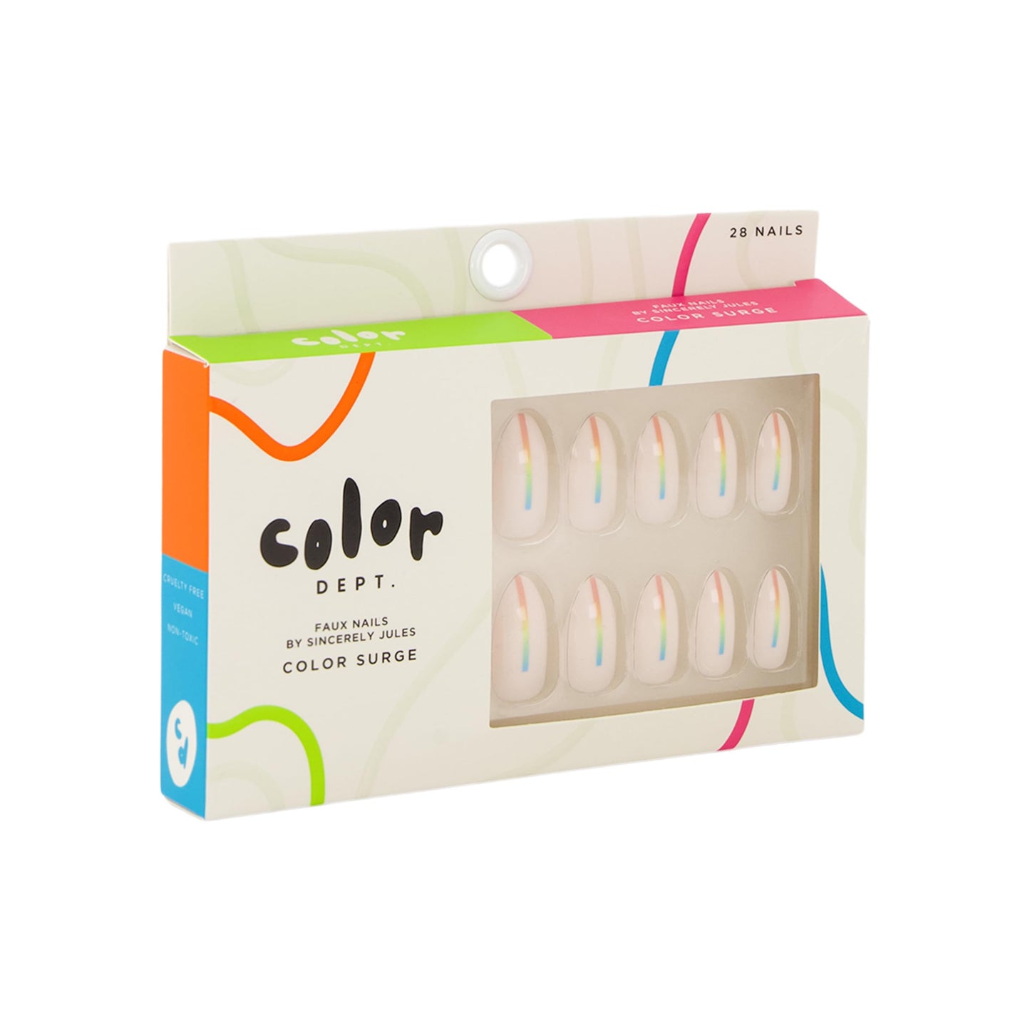 Color Dept Color Surge Faux Nails Short Almond Press On Nails with Pearl Iridescent Finish Rainbow Stripe Design Acrylic Nail Kit for Girls Women