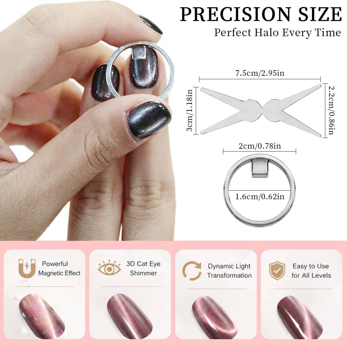 2Pack Ring Cat Eye Magnet for Nails – Strong 2-in-1 Set with Stabilizer Tool, Y-Shaped & Hollow Ring Magnet for Halo, French, Wide Beam Effects, Portable Magnetic Nail Art Tool for Beginners & Pros