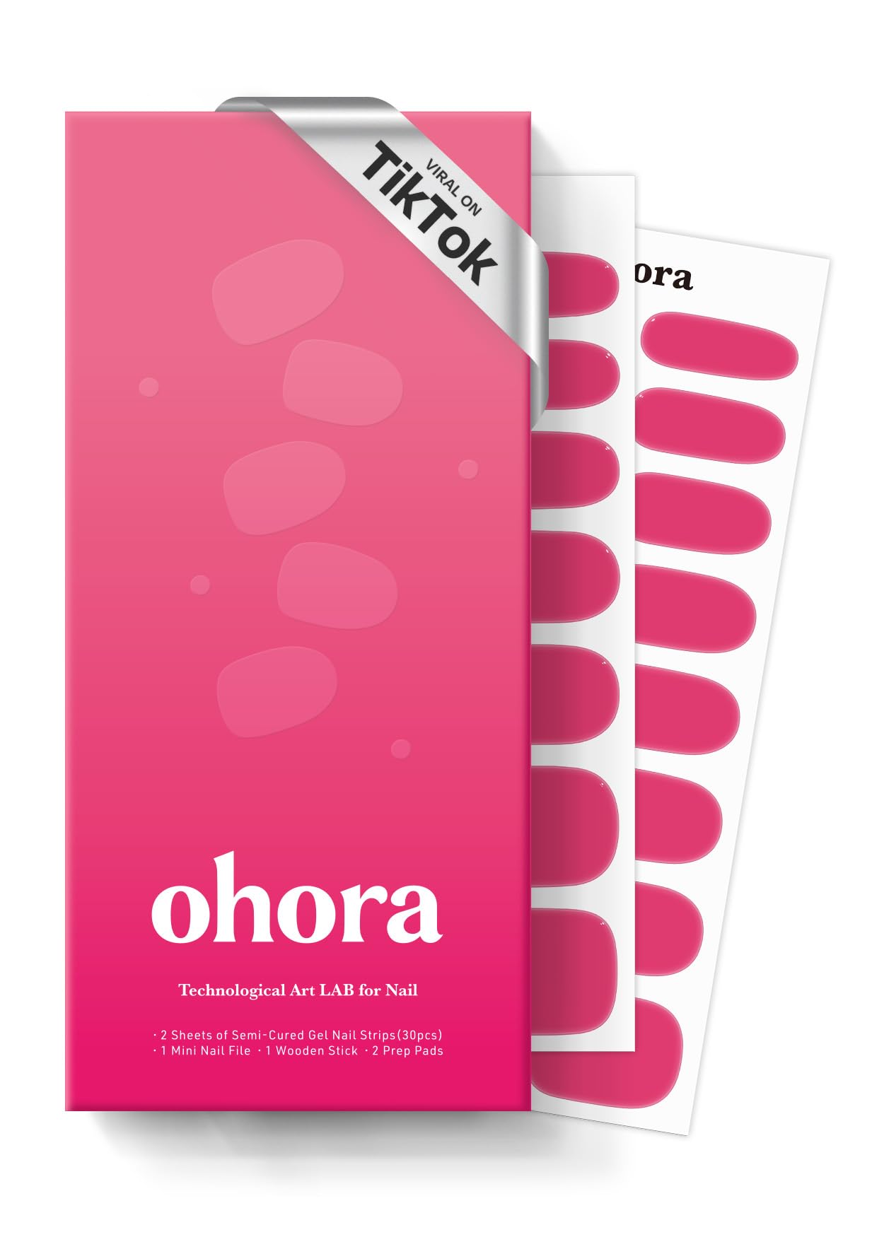 ohora Semi Cured Gel Nail Strips (N It's THAT Pink) - Works with Any Nail Lamps, Salon-Quality, Long Lasting, Easy to Apply & Remove - Includes 2 Prep Pads, Nail File & Wooden Stick