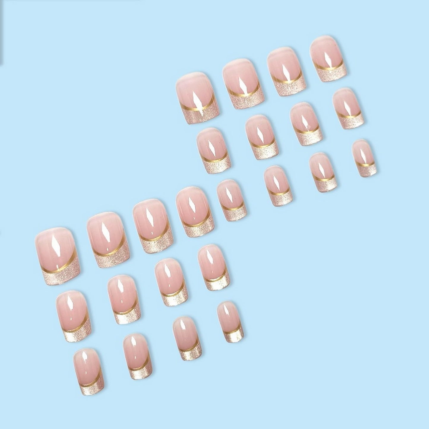 French Tip Press on Nails Medium Square MABKJLF Nude Pink Fake Nails False Nails with Designs Glittery Natural Nails Full Cover Glossy Glue on Nails Acrylic Nails for Women Girls 24Pcs