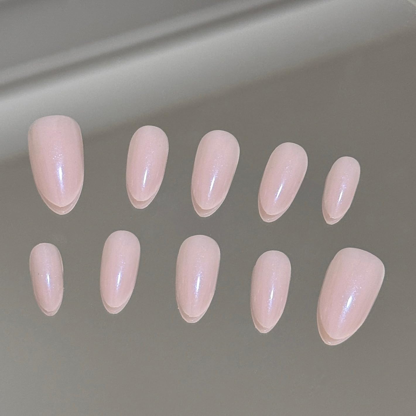 Baby Pink Press On Nails - Petite Oval Short Style with Sheer Sparkle Finish, Soft Glitter Fake Nails for Everyday & Bridal Wear (Cotton Candy Shimmer & Rose Quartz Glow)