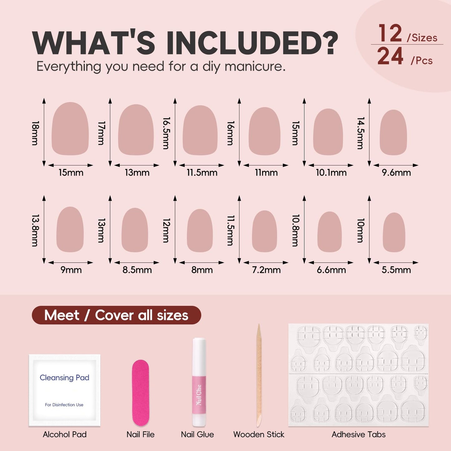 HOSAILY Short Oval Press on Nails Almond, White Chrome Press ons Small Fake Nails French Tip Pearl Shine Design Glue on Nails, 24pcs Natural Nude Glossy Classic Full Cover Stick on Nails for Women