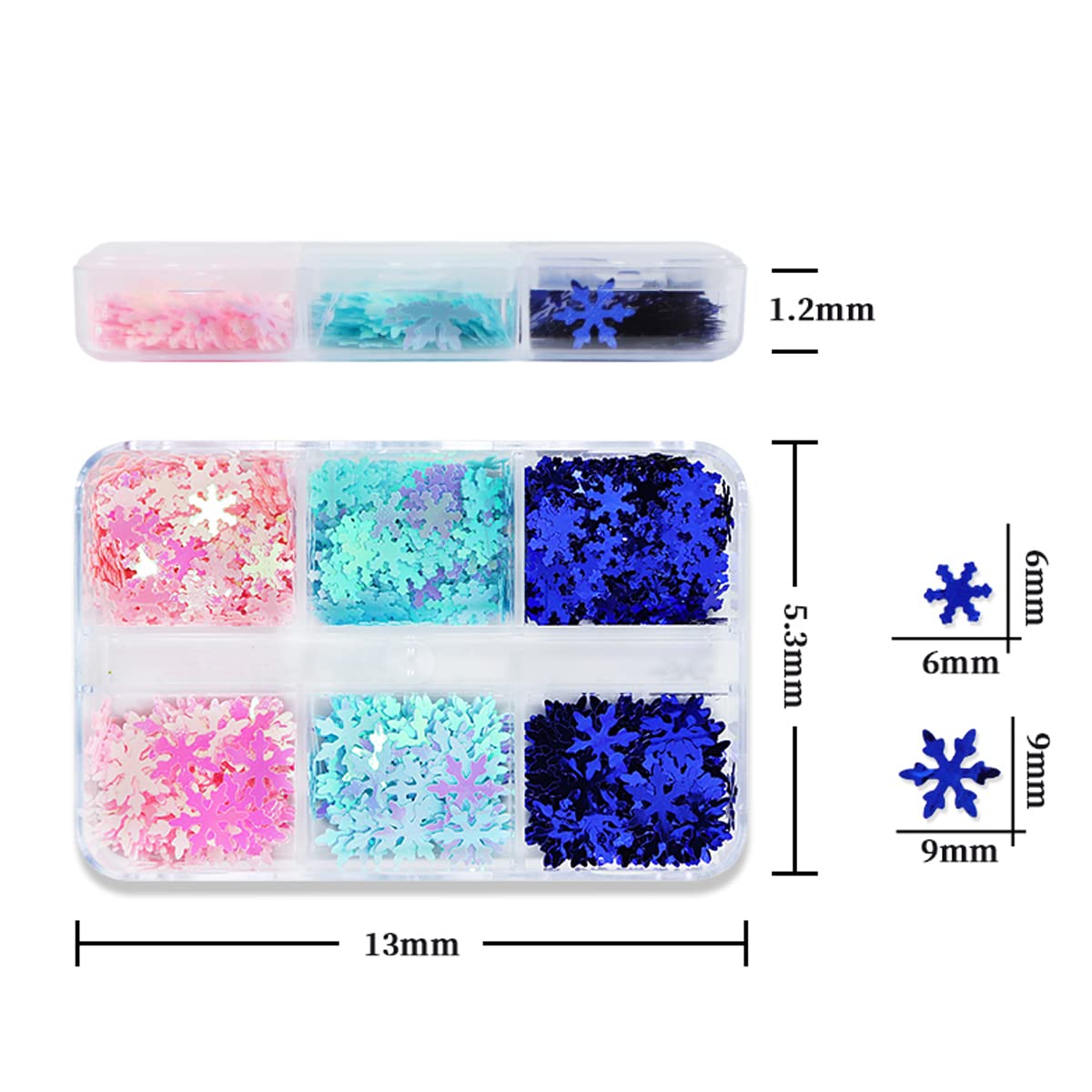 Christmas Nail Art Stickers Decals - 6 Grids Blue Snowflake Glitter Sequins - Xmas Snow flakes Nail Art Decoration for Nails Pink Snowflakes Winter Christmas Nail Supplies for Professional Accessories