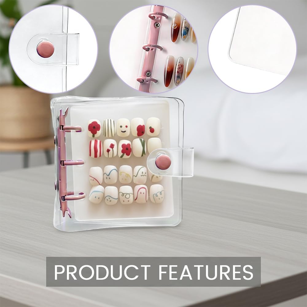 Nail Organizer Display Book Set,12 PCS Clear Press On Nail Storage Boards with 60 Double-Sided Tapes,Nail Display,Fake Nail Holder,Press On Nail Packaging,Nail Art Display Stand,Nail Business Supplies