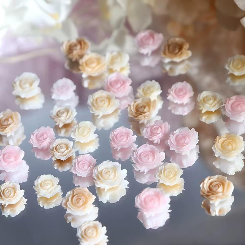 Chunmeng 3D Flowers Nail Charms - Flat-Back Resin Rose Camellia Flower Nail Art Decoration for Wedding Bride Manicure Supplies Party Manicure