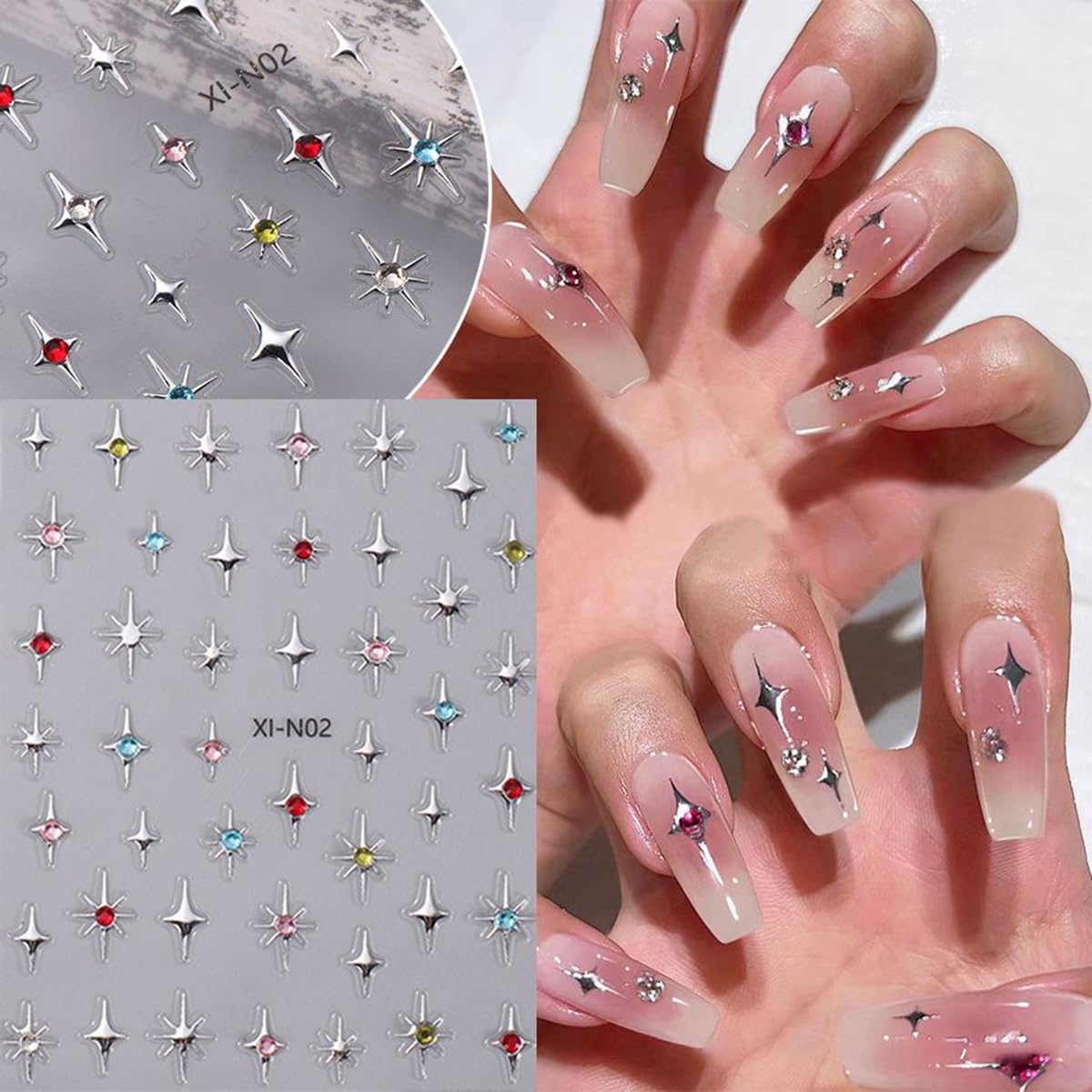 3pcs Diamond Star Nail Stickers for Nail Art 3D Glitter Luxury Nail Decals Stars Nail Art Stickers Black Silver Star Crystal Nail Design Shiny Starlight Drill Adhesive Sticker Manicure Decor for Women
