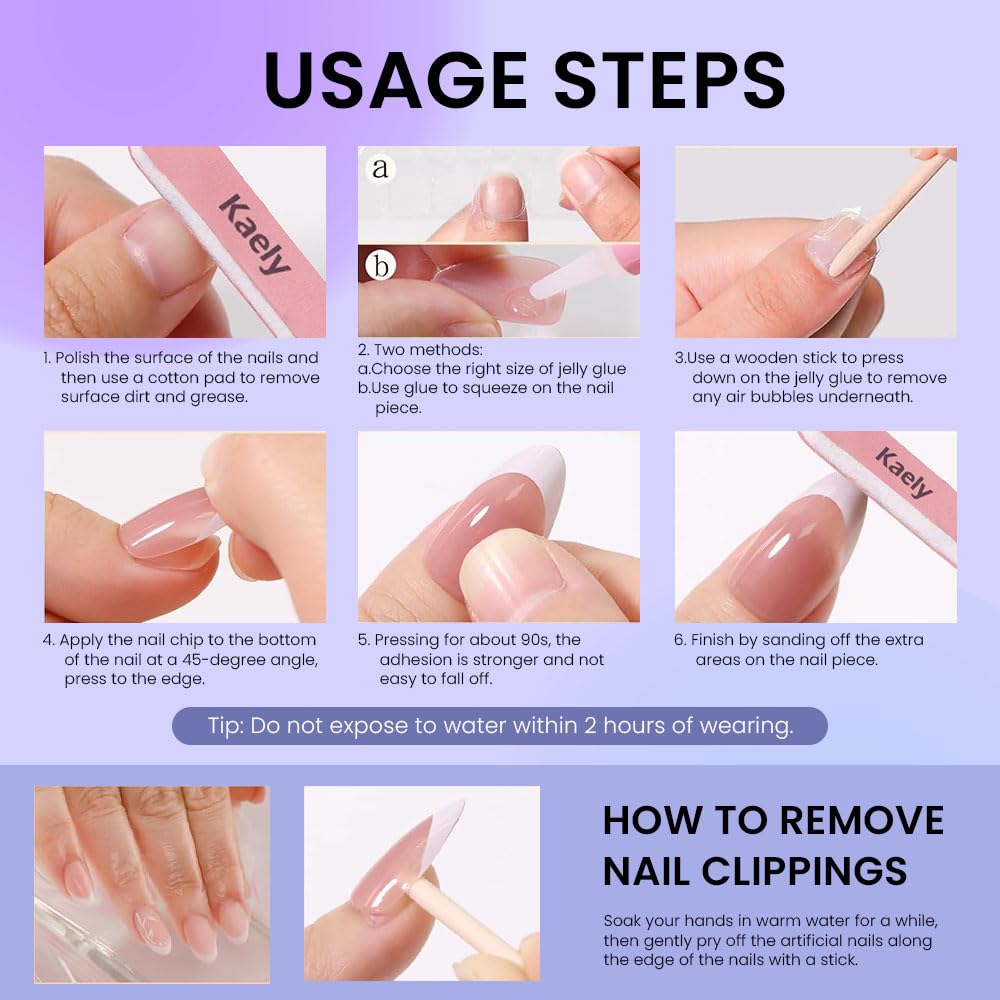 evpct Ombre Pink to Nude Press on Nails Short Almond, Short Almond Glossy Stick on Nails for Women Gift with Manicure Kit, Reusable Soft Gel Stick on Fake Nail with Ombre Designs Perfectly Fit