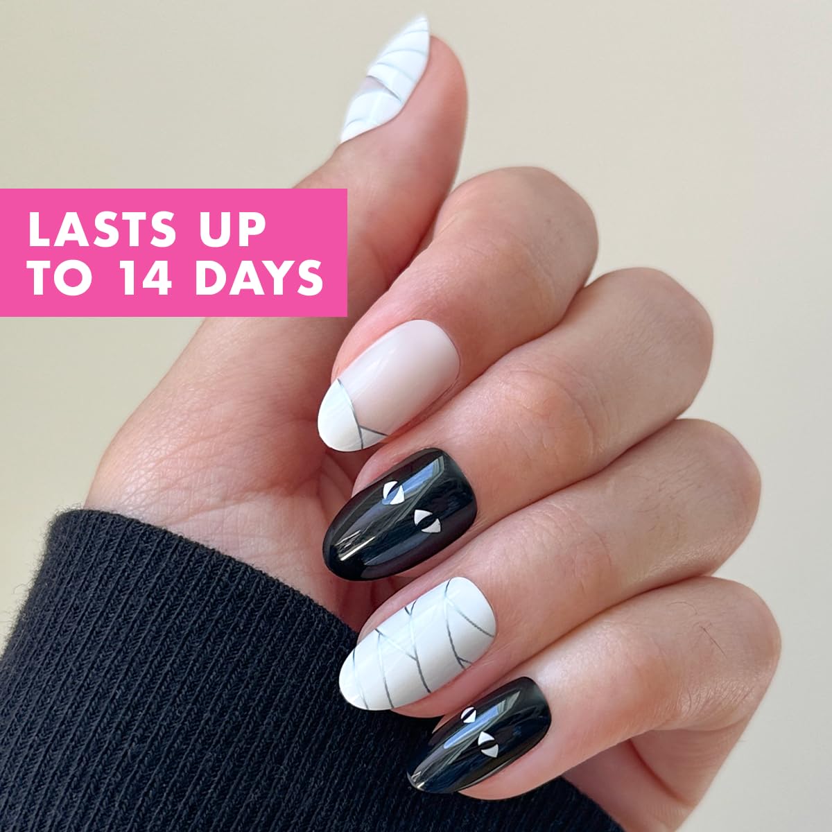 Olive & June Instant Mani Press-On Nails | Glue | Medium Oval | 42 Pieces, 21 Sizes | Non-Toxic, Long-Lasting Recycled Materials Realistic Look | Salon-Quality at Home | Halloween Mummy Mani