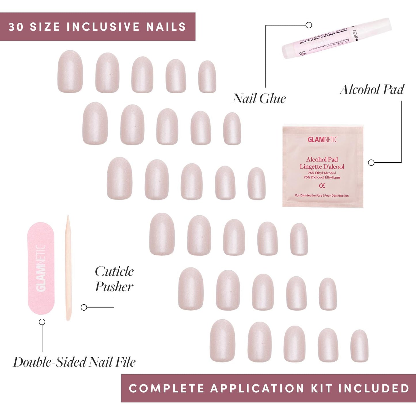 Glamnetic Press On Nails & Toenails - Pure Intentions | Subtle Iridescent Nude Sparkle Fake Nails & Toe Nails in a Glossy Finish | 12 Sizes - 30 Nail Kit & 16 Sizes - 32 Toe Nail Kit with Glue