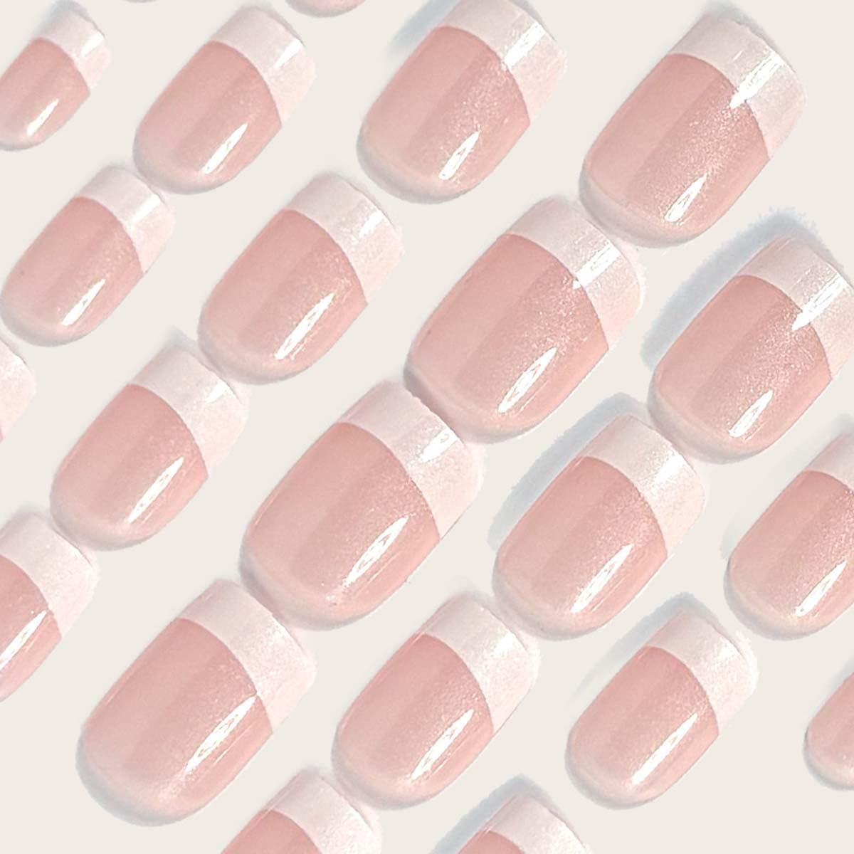 LINMEIZAI Press on Nails Short Square, French Tip Fake Nails Glue on Nails Fake Nails Press ons with White Deep Tip Designs, Cute Glossy Acrylic Nail Kit for Women Girls, False Nails, 24 Pcs