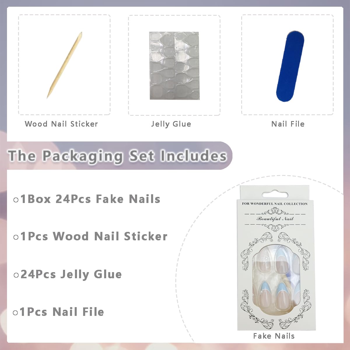 24Pcs Blue French Tip Press on Nails Almond Medium Fake Nails White Butterfly with Pearl Design Glue on Nails Glossy Nude Pink Acrylic Nails Summer Nails Press ons Reusable Stick on Nails for Women