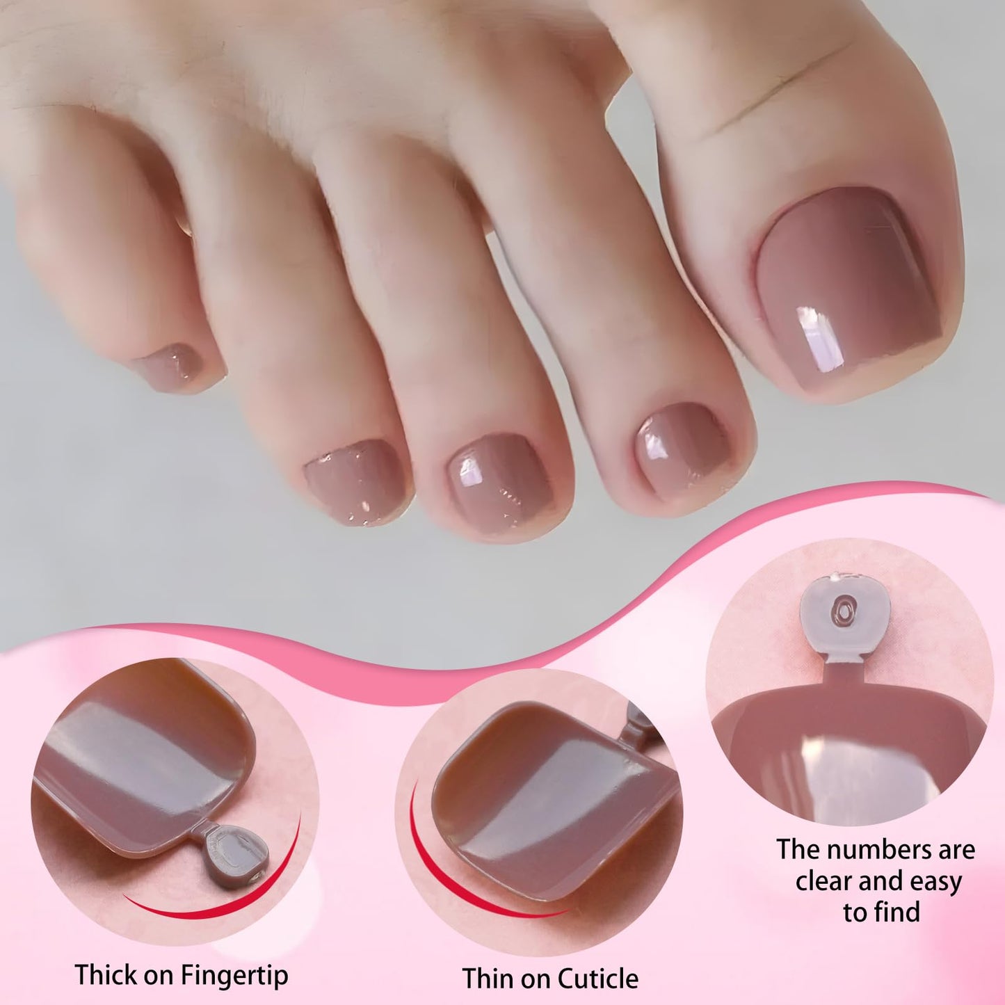 LoveOurHome 120pc Coffee Press on Toenails Women Fake Toe Nails with Tabs, Coffee Fake Toenails Press on Toes Nails Glue on Toenail Acrylic Toe Nail Tip Artificial False Toenail for Women Girl