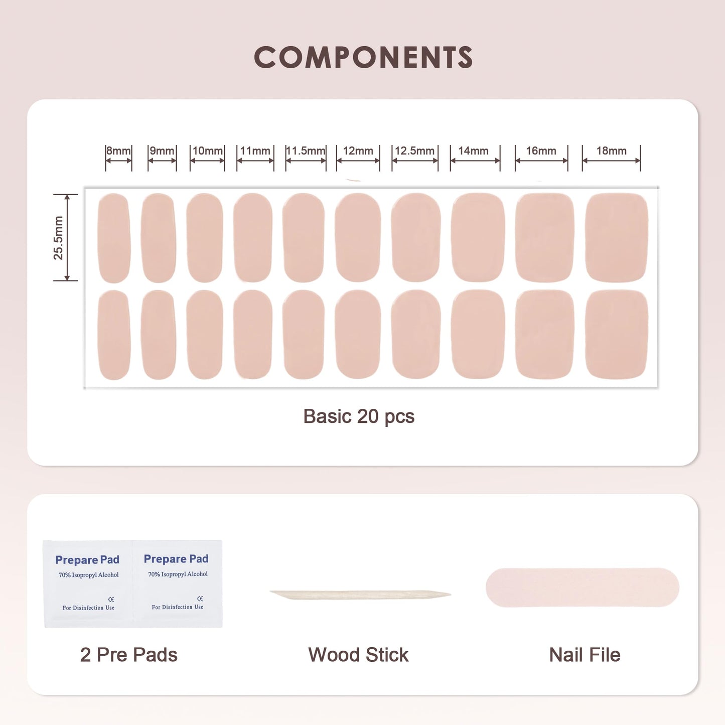KHARITA Semi Cured Gel Nail Strips – Real Gel Nail Polish UV Wraps | Long Lasting Easy Peel-Off Removal | Hema-Free | 20-Piece Solid Nude Pink Salon Sticker Kit with File & Stick