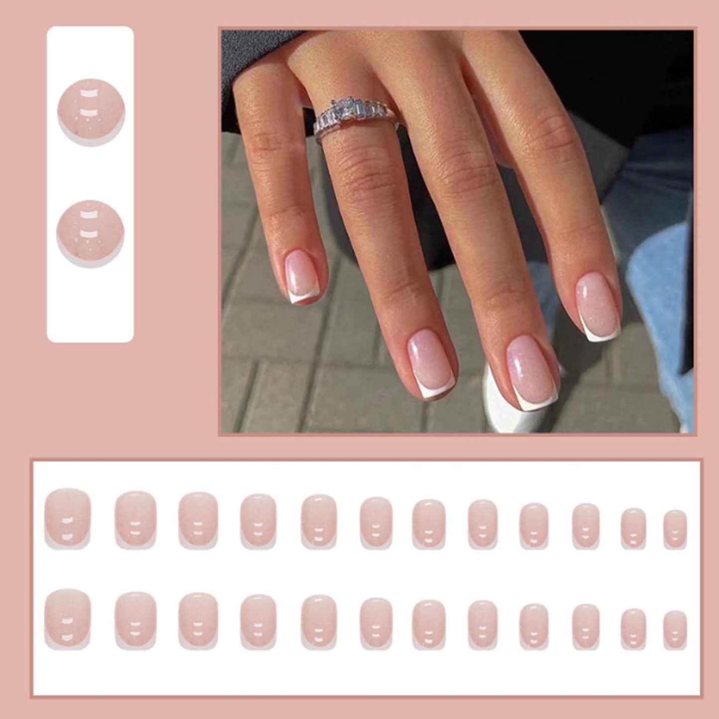 YoYoee Square Press on Nails French White Fake Nails Short False Nails Acrylics Full Cover Cute Stick on Nails for Women and Girls 24PCS
