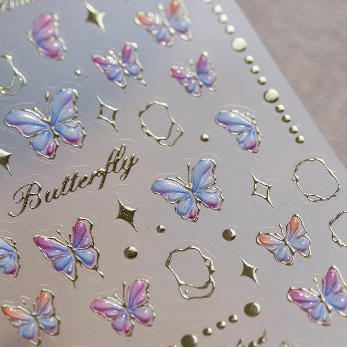 5D Embossed Blue Butterfly Nail Stickers Gold Star Nail Art Stickers Purple Butterfly Nail Decals Self-Adhesive Spring Sticker Summer Nail Supplies for Women Girls DIY Manicure